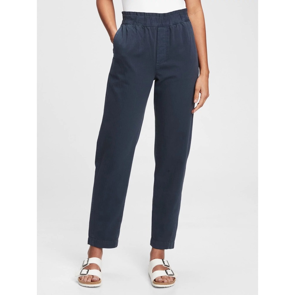 GAP High Rise Pull-On Paperbag Pants Tapestry Navy 2 Tall Lyocell Blend Workwear